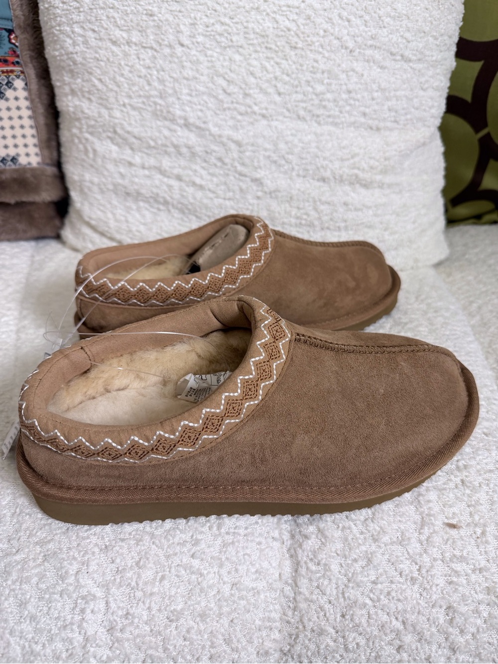 No Boundaries Tan Suede Shearling-Lined Slip-On Slippers